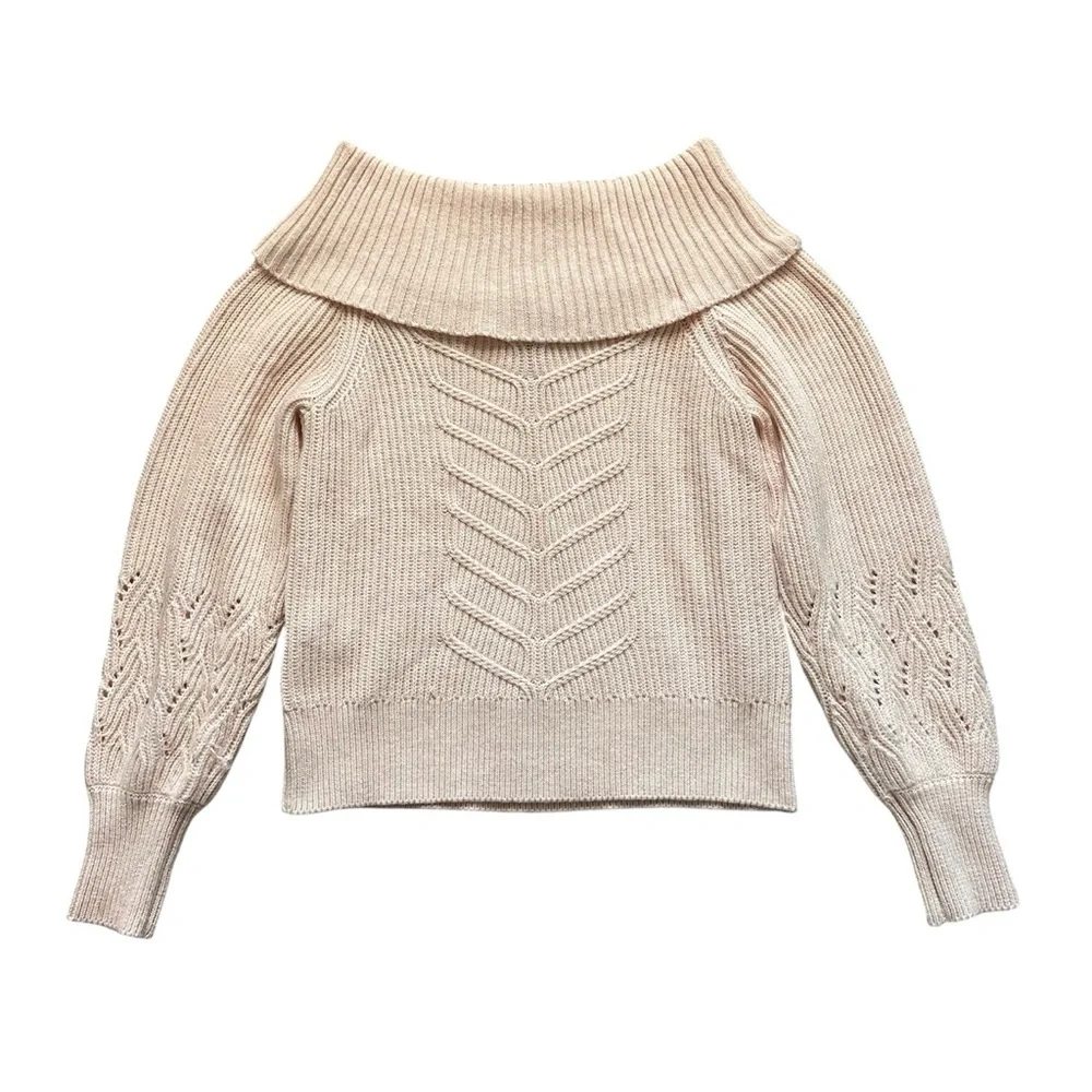 WHBM Cowl Neck Chunky Knit Sweater Medium Blush Balloon Sleeve